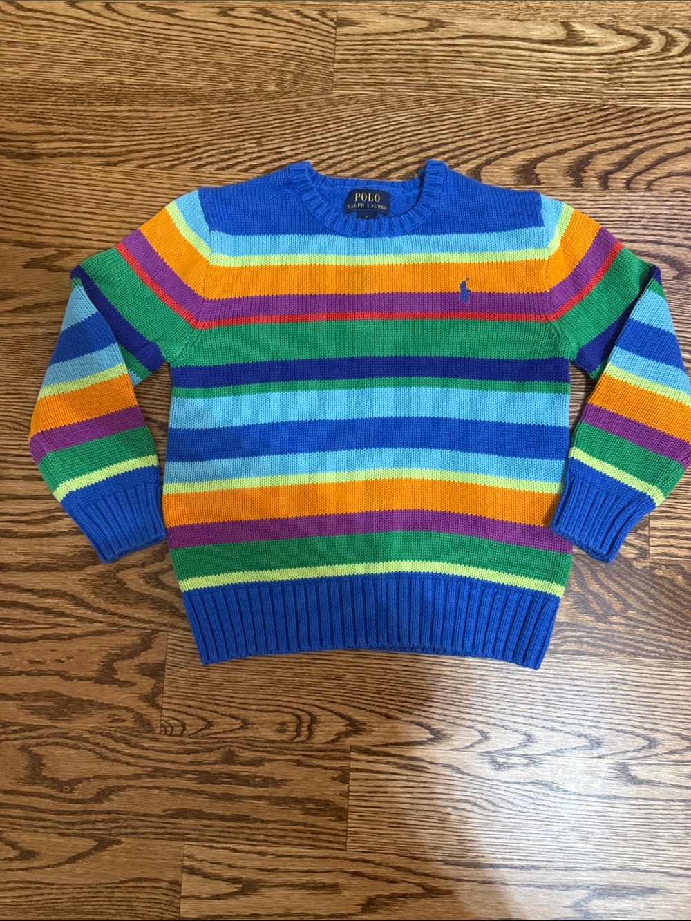 Polo by Ralph Lauren Bright Blue Multicolor Striped Crewneck Sweater